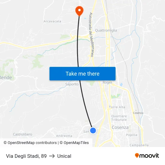 Stadium Street, 89 to Unical map