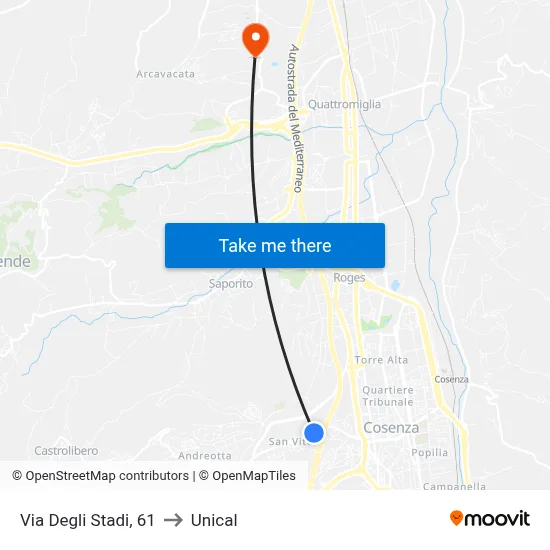 Stadium Street, 61 to Unical map