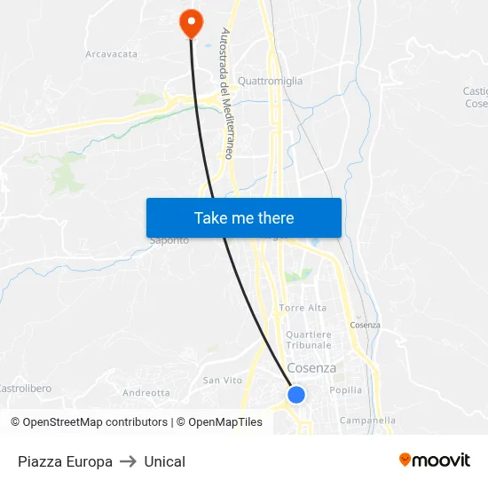 Europe Square to Unical map