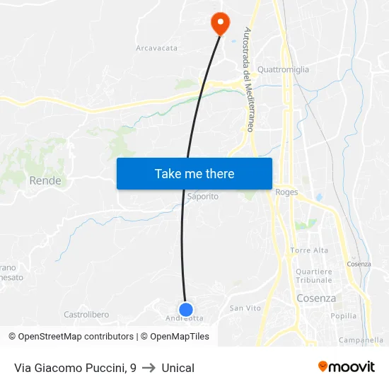 Giacomo Puccini Street, 9 to Unical map