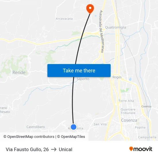 Via Fausto Gullo, 26 to Unical map