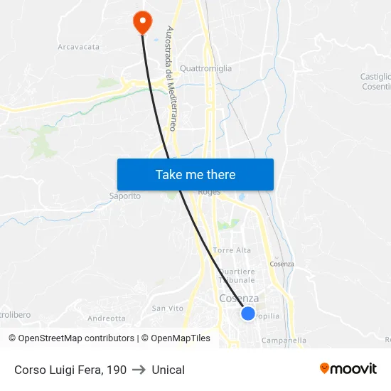 Luigi Fera Avenue, 190 to Unical map