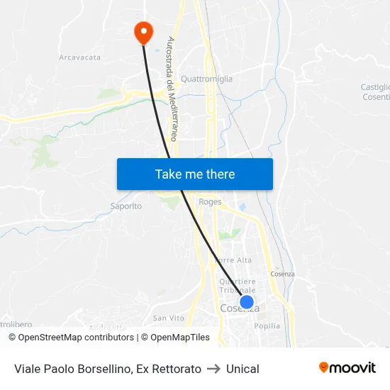 Paolo Borsellino Avenue, Former Rectorate to Unical map