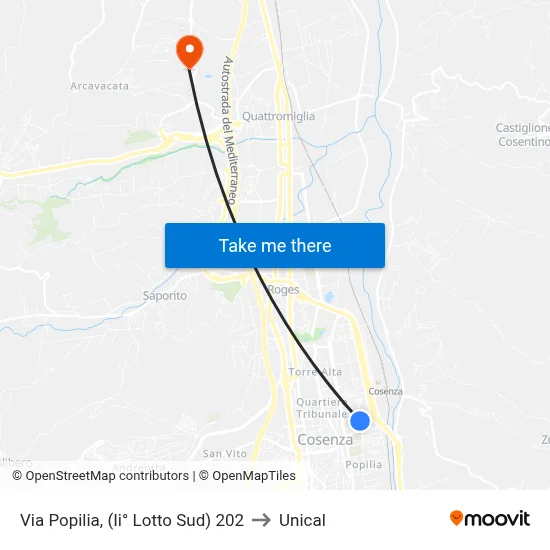 Via Popilia, (South Block II) 202 to Unical map