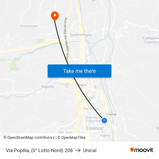 Via Popilia, (Second Lot North) 206 to Unical map