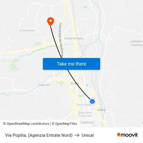 Via Popilia, (North Revenue Agency) to Unical map
