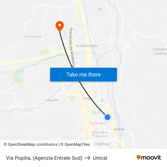 Via Popilia, (Revenue Agency South) to Unical map