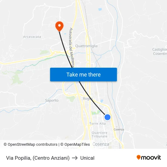 Via Popilia, (Senior Center) to Unical map