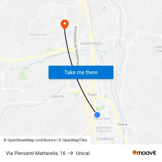 Via Piersanti Mattarella, 16 to Unical map