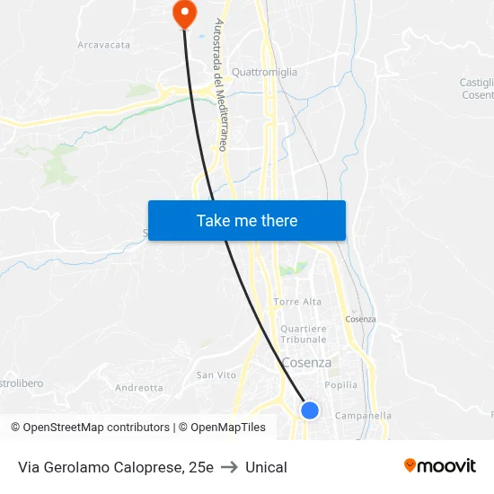 Via Gerolamo Caloprese 25e to Unical map