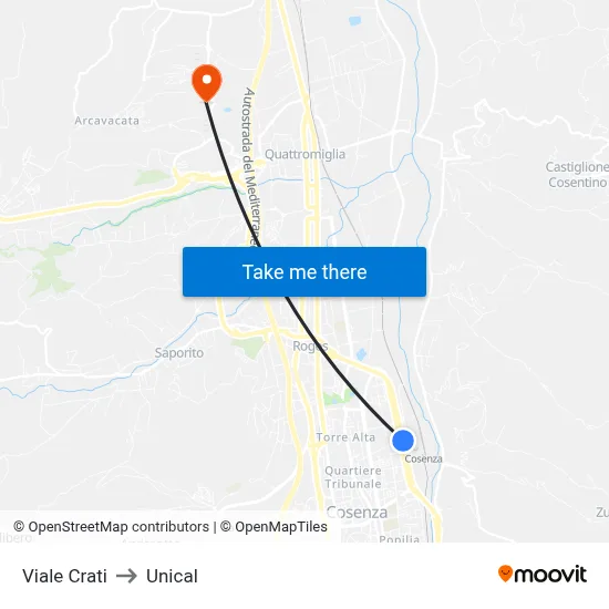Crati Avenue to Unical map