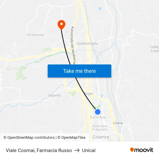 Cosmai Avenue, Russo Pharmacy to Unical map