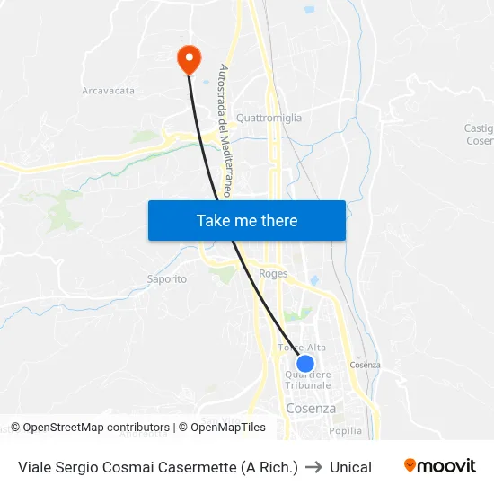 Sergio Cosmai Avenue Barracks (On Request) to Unical map
