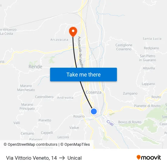 Vittorio Veneto Street, 14 to Unical map