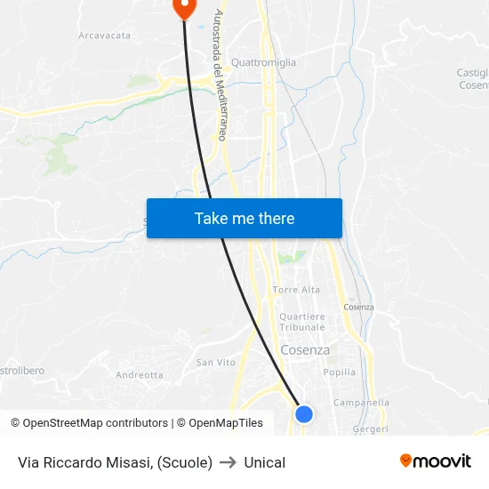 Riccardo Misasi Street, (Schools) to Unical map