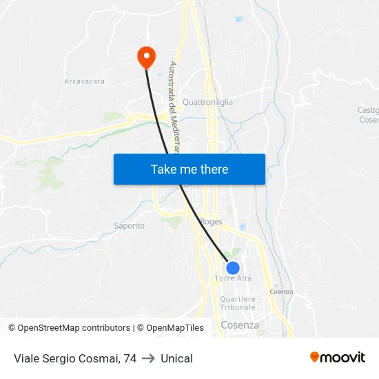 Viale Sergio Cosmai, 74 to Unical map