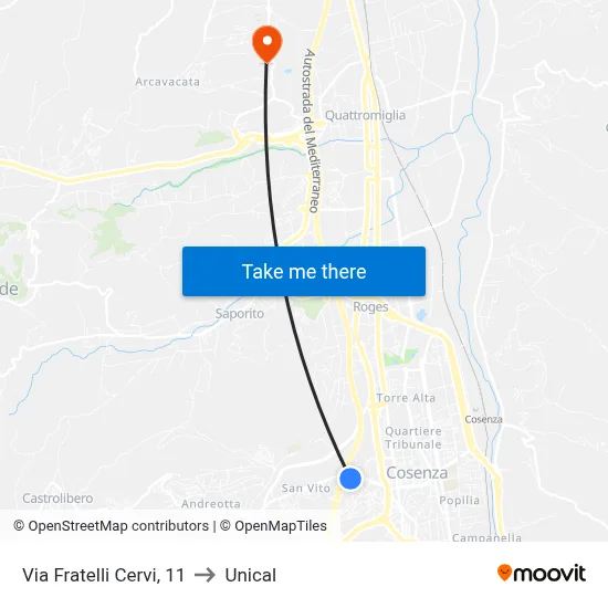 Fratelli Cervi Street, 11 to Unical map