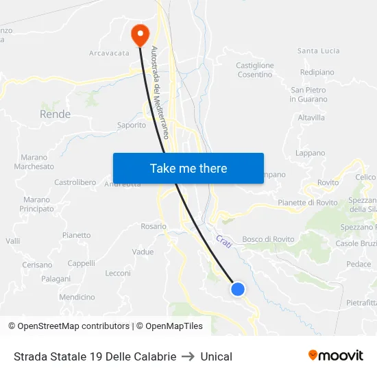 State Road 19 of Calabria to Unical map