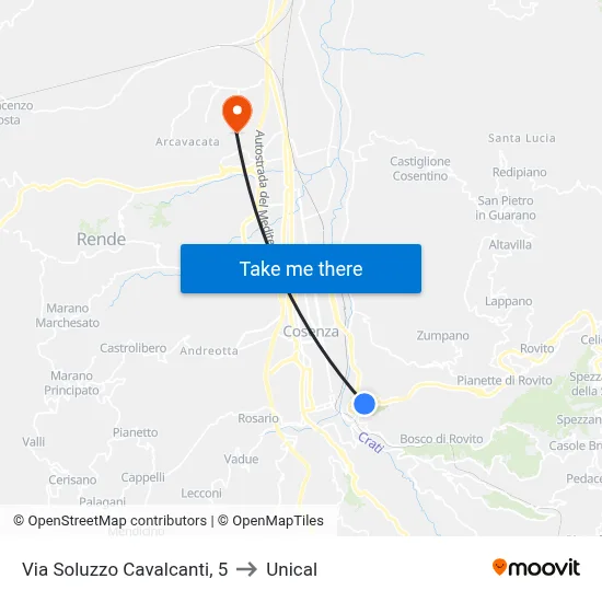 Via Soluzzo Cavalcanti, 5 to Unical map