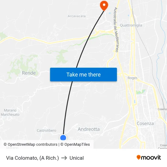 Via Colomato (On Request) to Unical map