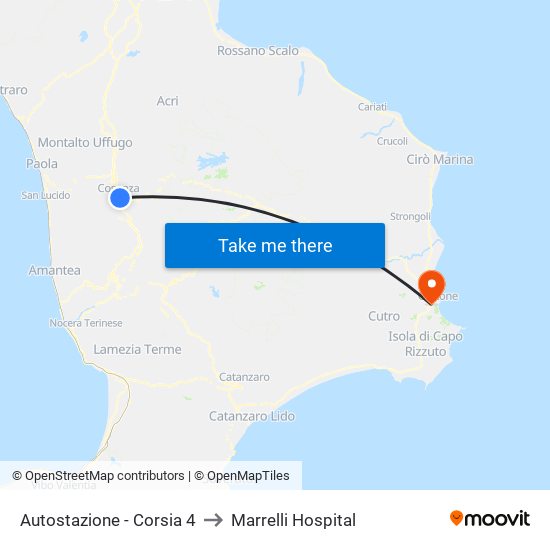 Autostazione - Corsia 4 to Marrelli Hospital map