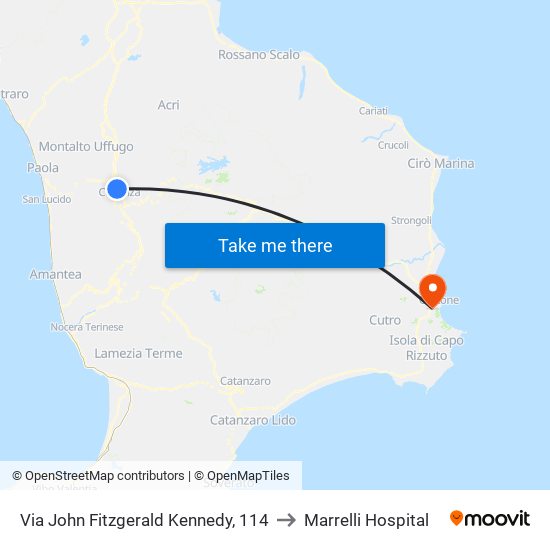 Via John Fitzgerald Kennedy, 114 to Marrelli Hospital map