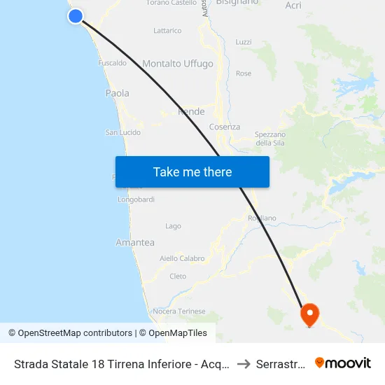 State Road 18 Tirrena Inferiore - Acquappesa to Serrastretta map