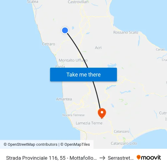 Provincial Road 116, 55 - Mottafollone to Serrastretta map