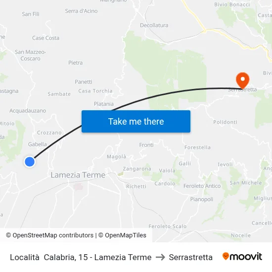 Calabria Location, 15 - Lamezia Terme to Serrastretta map