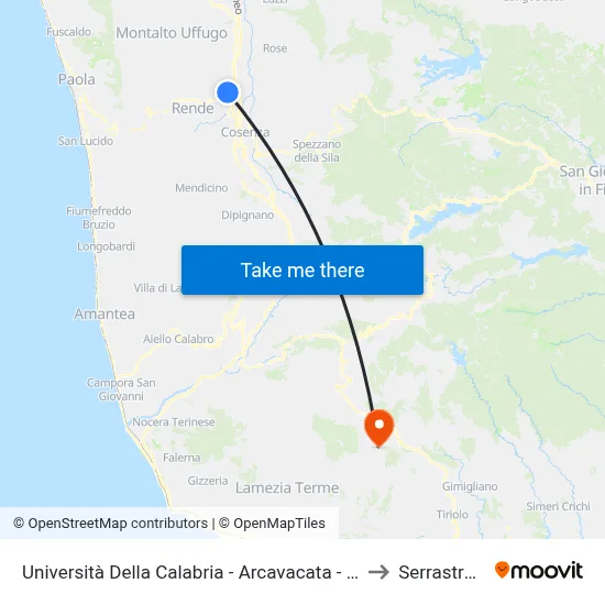 University of Calabria - Arcavacata - Rende to Serrastretta map
