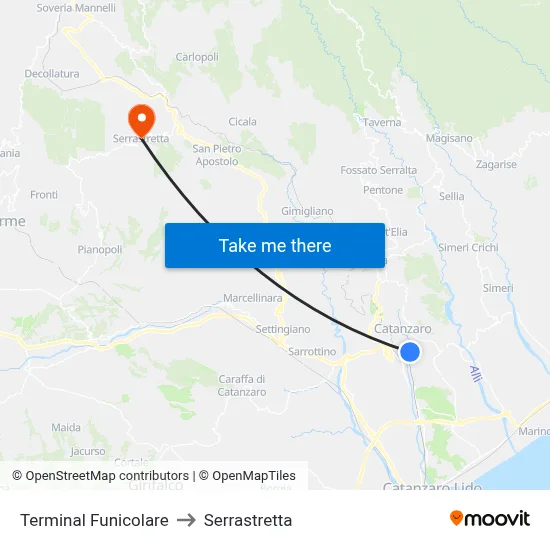 Funicular Terminal to Serrastretta map