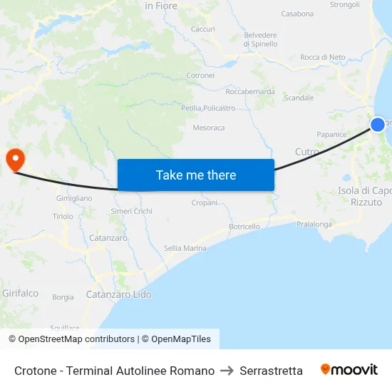 Crotone - Romano Bus Terminal to Serrastretta map