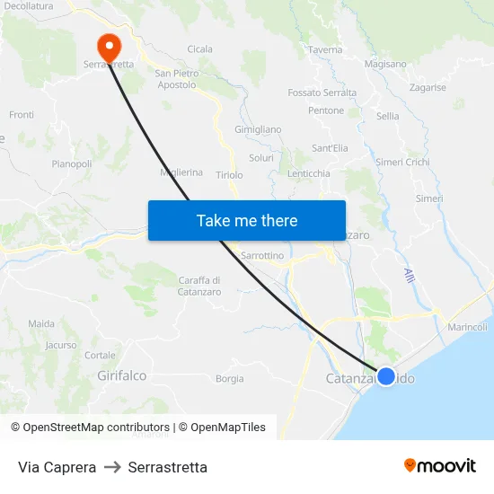 Caprera Street to Serrastretta map