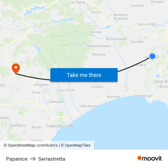 Papanice to Serrastretta map