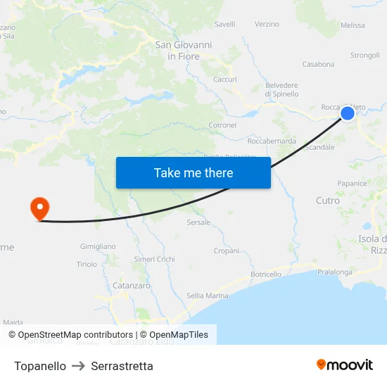 Topanello to Serrastretta map