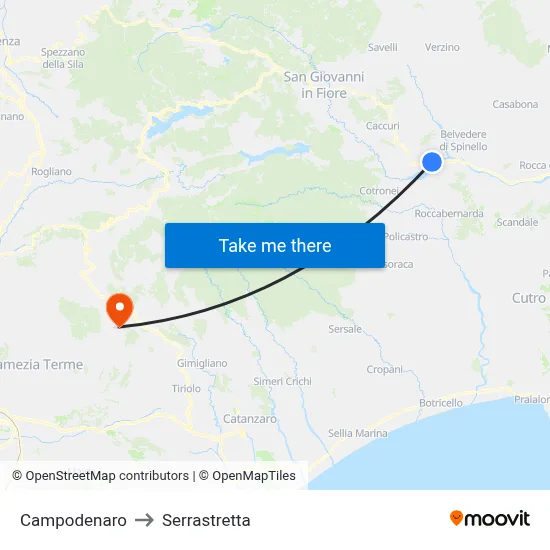 Campodenaro to Serrastretta map
