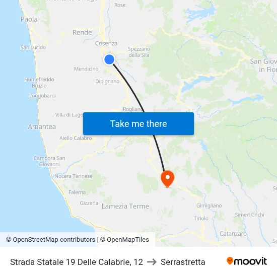 State Road 19 of Calabria 12 to Serrastretta map