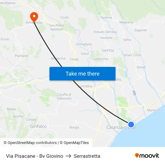 Pisacane Street - Giovino Junction to Serrastretta map