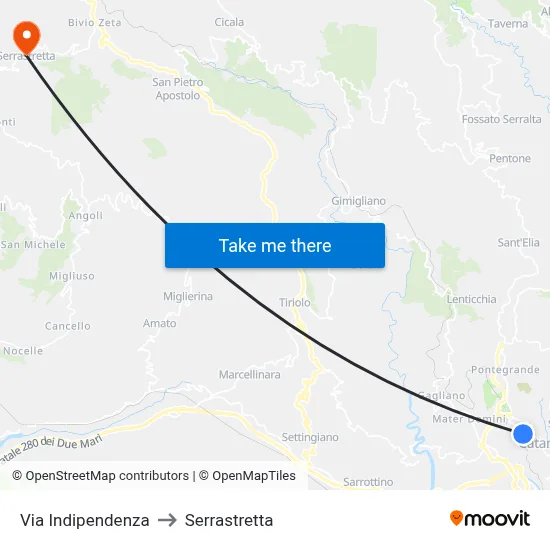 Independence Street to Serrastretta map