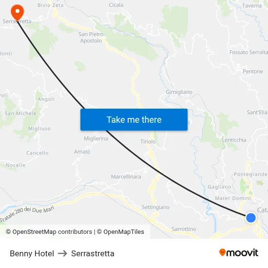 Benny Hotel to Serrastretta map