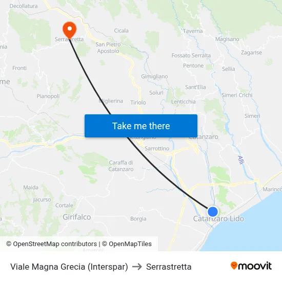 Viale Magna Grecia (Interspar) to Serrastretta map