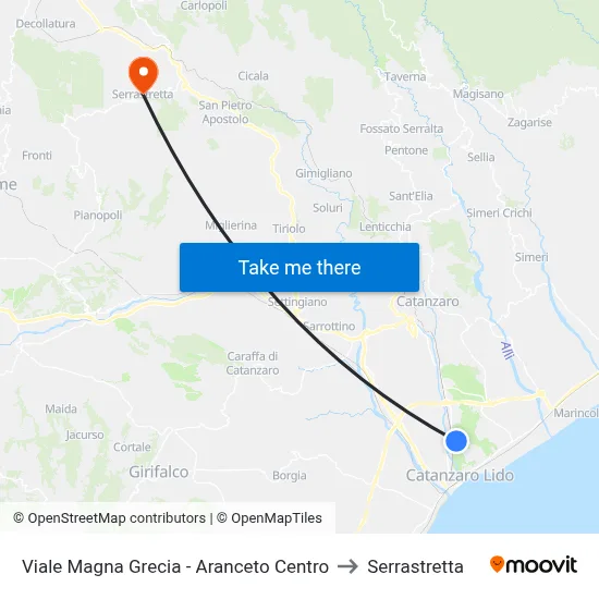 Magna Grecia Avenue - Aranceto Center to Serrastretta map