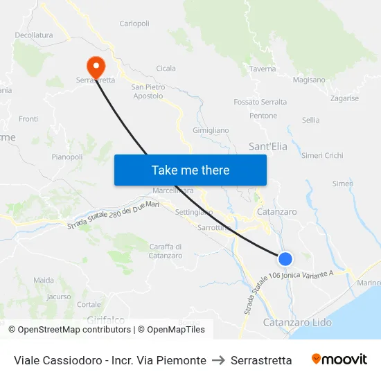 Viale Cassiodoro - Via Piemonte Intersection to Serrastretta map