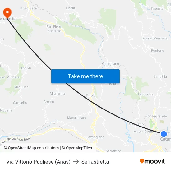 Vittorio Pugliese Street (Anas) to Serrastretta map
