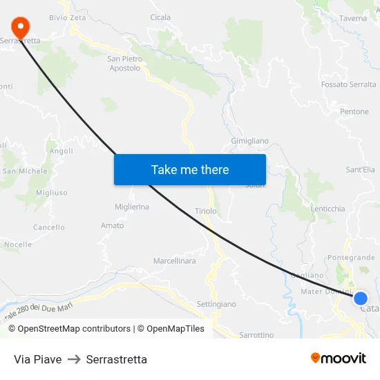 Piave Street to Serrastretta map
