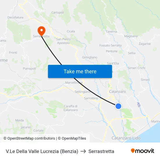 Valle Lucrezia Avenue (Benzia) to Serrastretta map