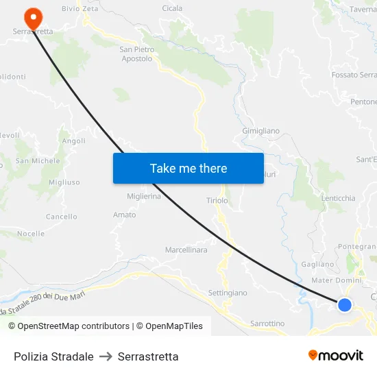 Highway Police to Serrastretta map