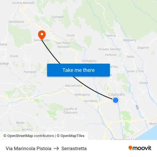 Marincola Pistoia Street to Serrastretta map