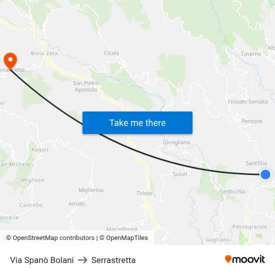 Spanò Bolani Street to Serrastretta map