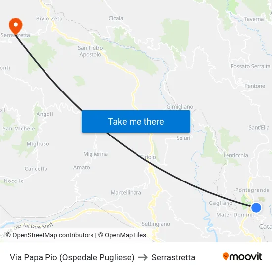 Via Papa Pio (Pugliese Hospital) to Serrastretta map